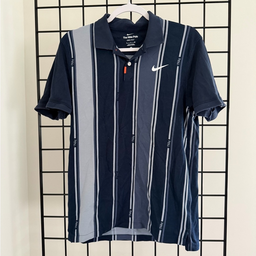 Nike Men's Dark Blue and Gray Striped Polo